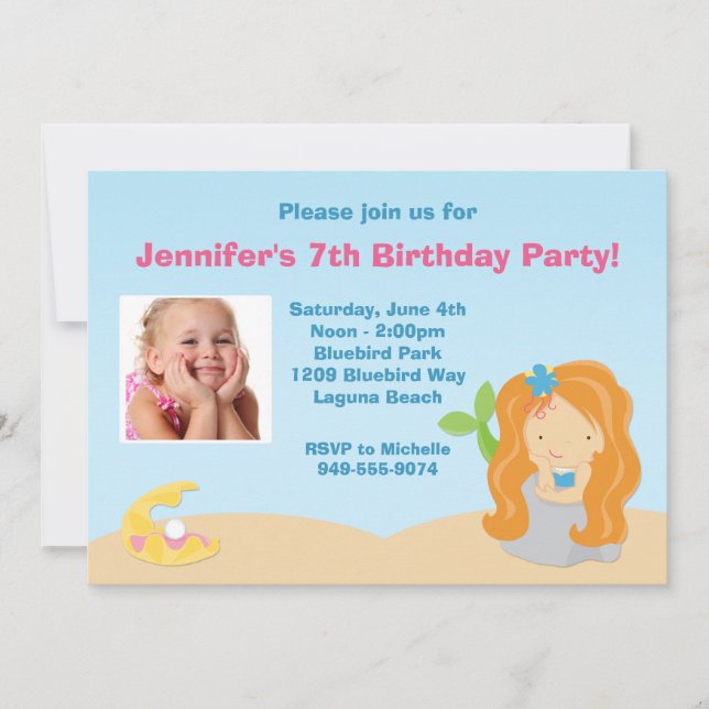 Invitation à la fête d'anniversaire de Mermaid (Devant)