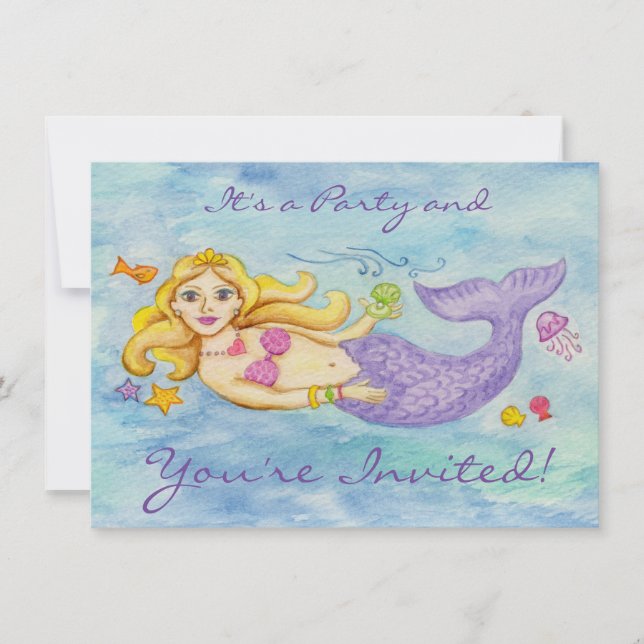 Invitation à la fête d'anniversaire de Mermaid (Devant)