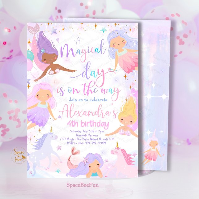 Invitation à la fête d'anniversaire de Mermaid & U (Mermaid and Unicorn magical,,Birthday Party,Invitation mermaid,Sea Mermaid,Party invite,Under The Se)