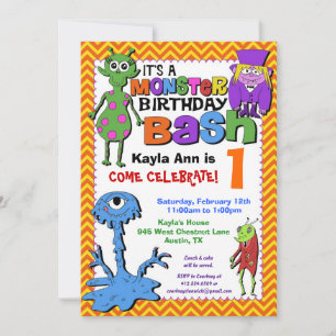Invitation à la fête d'anniversaire de Monster Bas