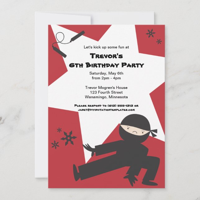 Invitation à la fête d'anniversaire de Ninja (Devant)