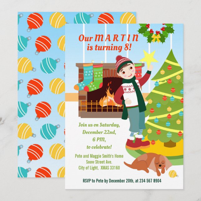 Invitation à la fête d'anniversaire de Noël (Devant / Derrière)