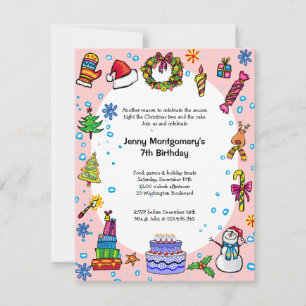 Invitation à la fête d'anniversaire de Noël Pink c