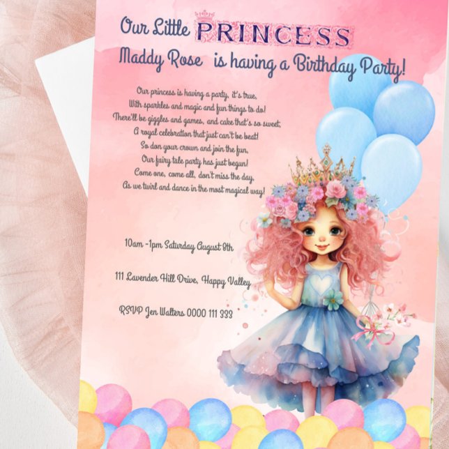 Invitation à la fête d'anniversaire de notre petit (Princess Birthday Invitation, Our Little Princess Is Having A Birthday Party Invitation)