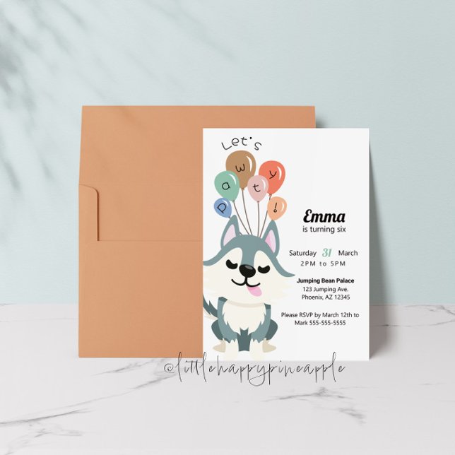 Invitation à la fête d'anniversaire de Pawty Husky (Créateur téléchargé)