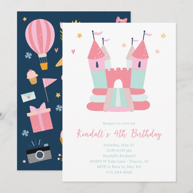 Invitation à la fête d'anniversaire de Pink Bounce (Devant / Derrière)