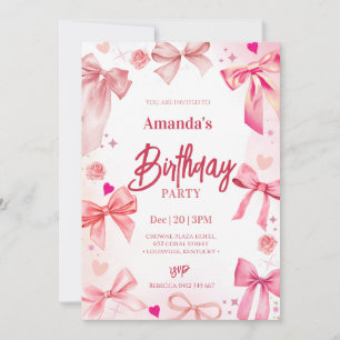 Invitation à la fête d'anniversaire de Pink Bow