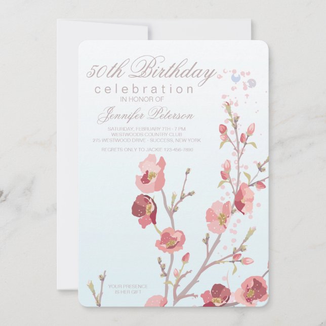Invitation à la fête d'anniversaire de Pink Dogwoo (Devant)