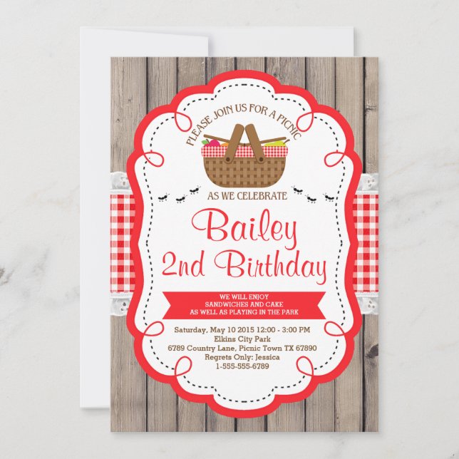 Invitation à la fête d'anniversaire de pique-nique (Devant)