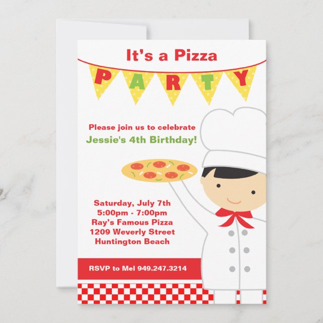Invitation à la fête d'anniversaire de Pizza (Devant)