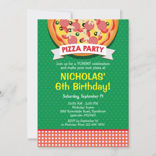 Invitation à la fête d'anniversaire de Pizza (Devant)