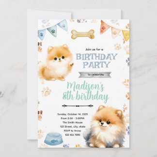 Invitation à la fête d'anniversaire de Pomeranian