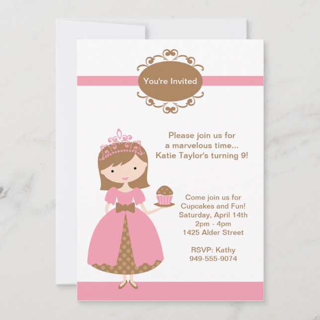Invitation à la fête d'anniversaire de Princess (Devant)