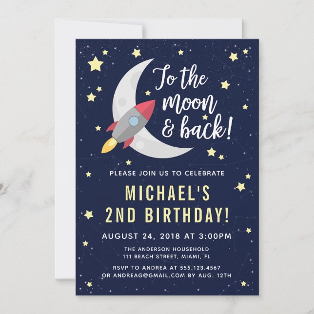 Invitation à la fête d'anniversaire de Rocket Moon (Devant)