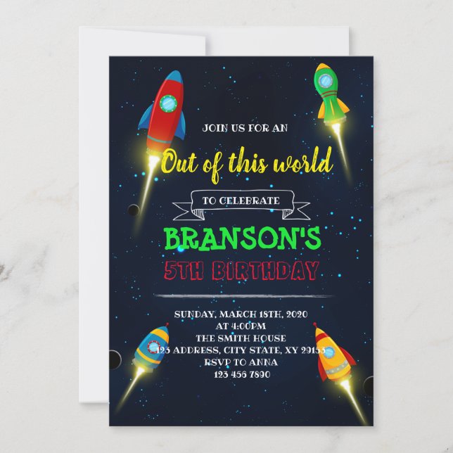 Invitation à la fête d'anniversaire de Rocketship (Devant)