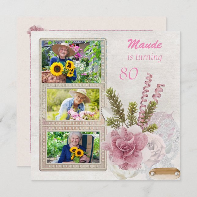 Invitation à la fête d'anniversaire de Shabby Chic (Devant / Derrière)