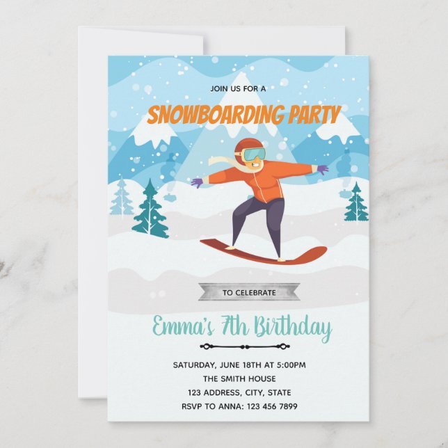 Invitation à la fête d'anniversaire de Snowboard (Devant)