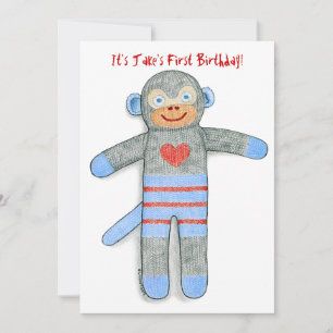 Invitation à la fête d'anniversaire de Sock Monkey