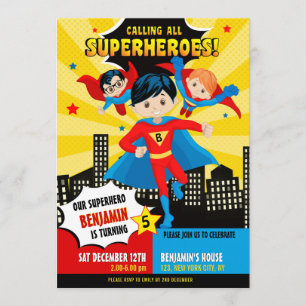 Invitation à la fête d'anniversaire de superhero b