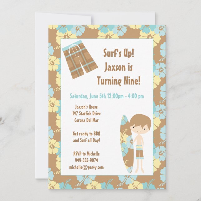 Invitation à la fête d'anniversaire de Surfer Boy (Devant)