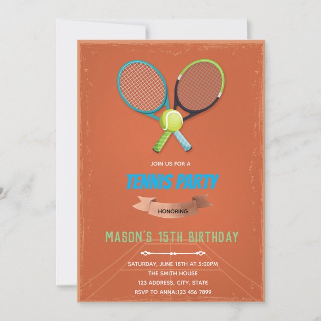Invitation à la fête d'anniversaire de tennis (Devant)