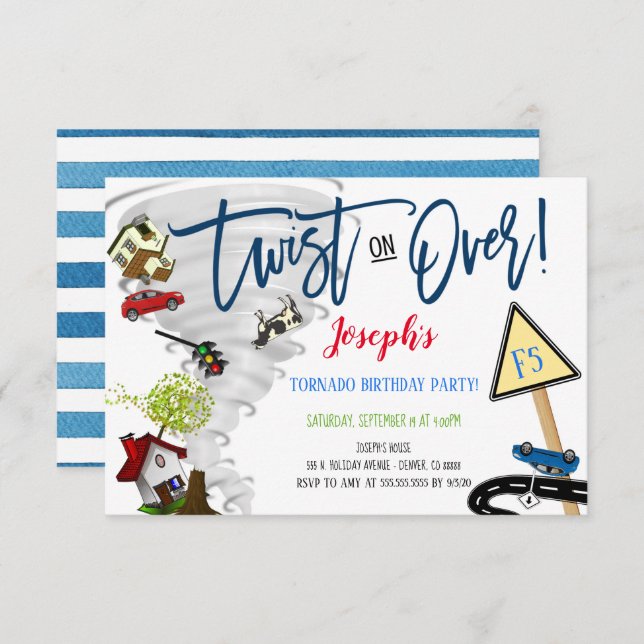 Invitation à la fête d'anniversaire de Tornado (Devant / Derrière)