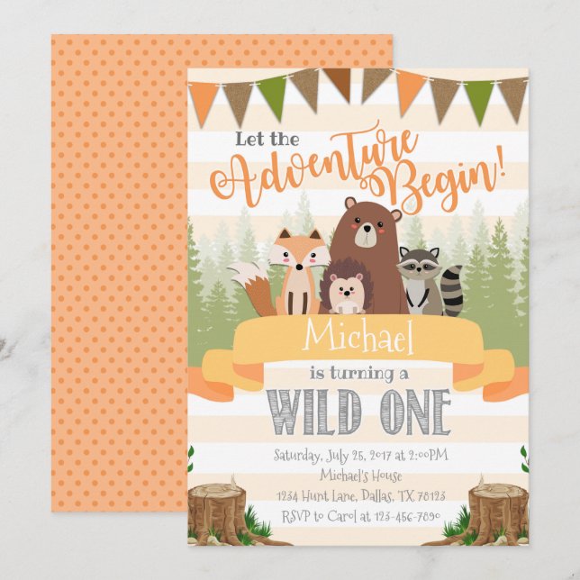 Invitation à la fête d'anniversaire de Woodland In (Devant / Derrière)