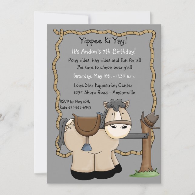 Invitation à la fête d'anniversaire de Yippee Ki Y (Devant)