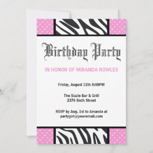 Invitation à la fête d'anniversaire de Zebra, dans