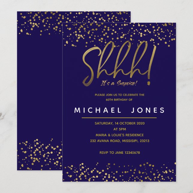 Invitation à la fête d'anniversaire des adultes bl (Devant / Derrière)