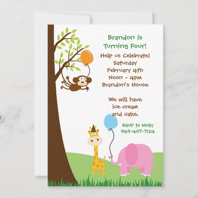 Invitation à la fête d'anniversaire des animaux de (Devant)