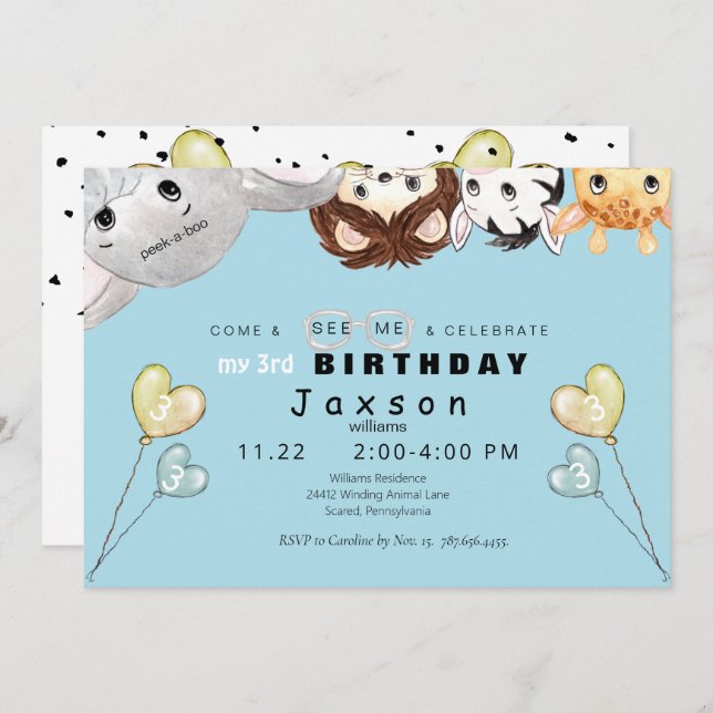 Invitation à la fête d'anniversaire des animaux de (Devant / Derrière)