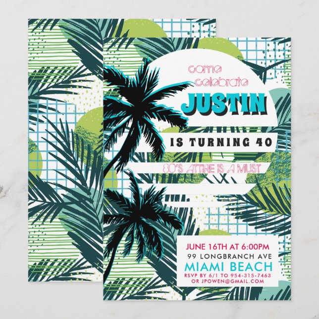 Invitation à la fête d'anniversaire des années 80  (Devant / Derrière)