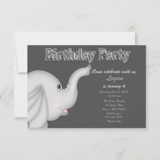 Invitation à la fête d'anniversaire des éléphants (Devant)
