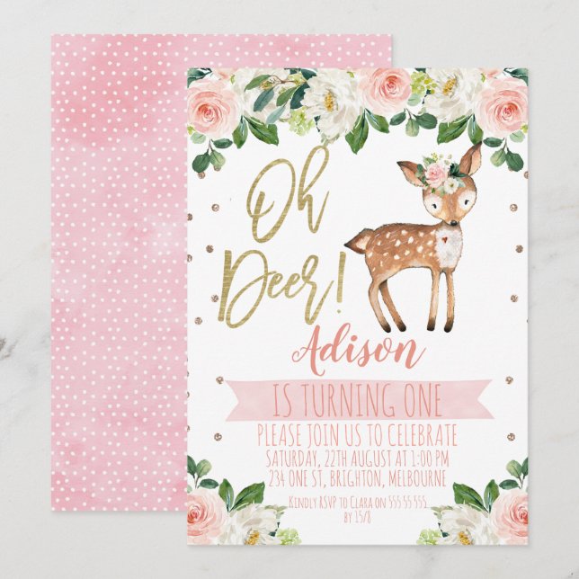Invitation à la fête d'anniversaire des filles Oh  (Devant / Derrière)
