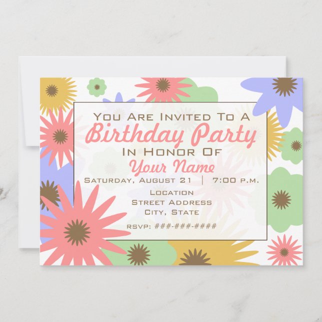 Invitation à la fête d'anniversaire des fleurs de  (Devant)