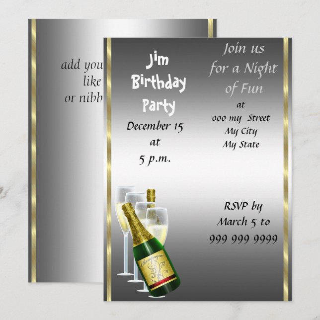 Invitation à la fête d'anniversaire des hommes (Devant / Derrière)