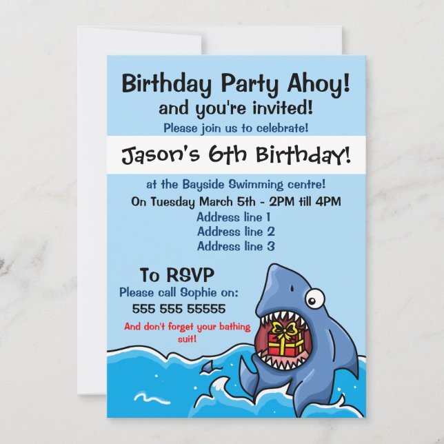 Invitation à la fête d'anniversaire des requins (Devant)