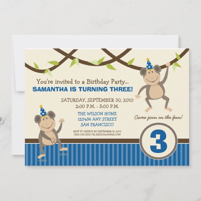 Invitation à la fête d'anniversaire des singes stu (Devant)