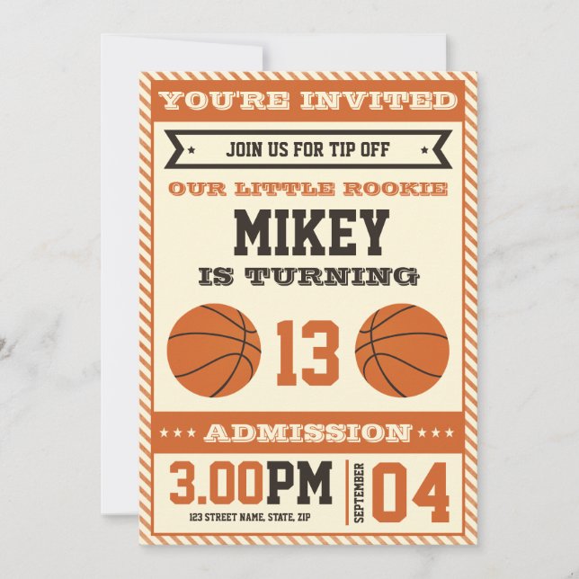 Invitation à la fête d'anniversaire du basket-ball (Devant)