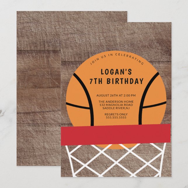 Invitation à la fête d'anniversaire du basket-ball (Devant / Derrière)