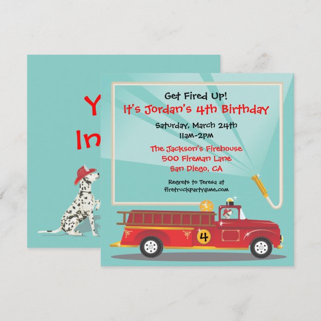 Invitation à la fête d'anniversaire du camion-feu (Devant / Derrière)