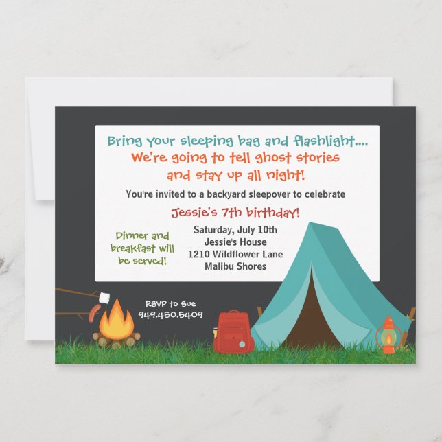Invitation à la fête d'anniversaire du camping (Devant)