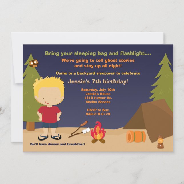 Invitation à la fête d'anniversaire du camping (Devant)