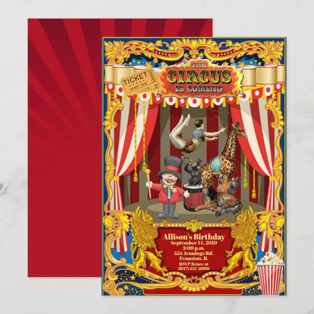 invitation à la fête d'anniversaire du cirque (Devant / Derrière)