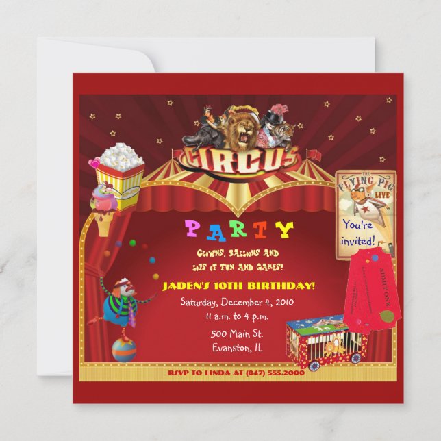 invitation à la fête d'anniversaire du cirque (Devant)