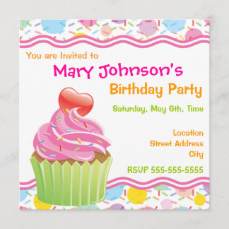 Invitation à la fête d'anniversaire du Cupcake ros