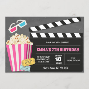 Invitation à la fête d'anniversaire du film rose p