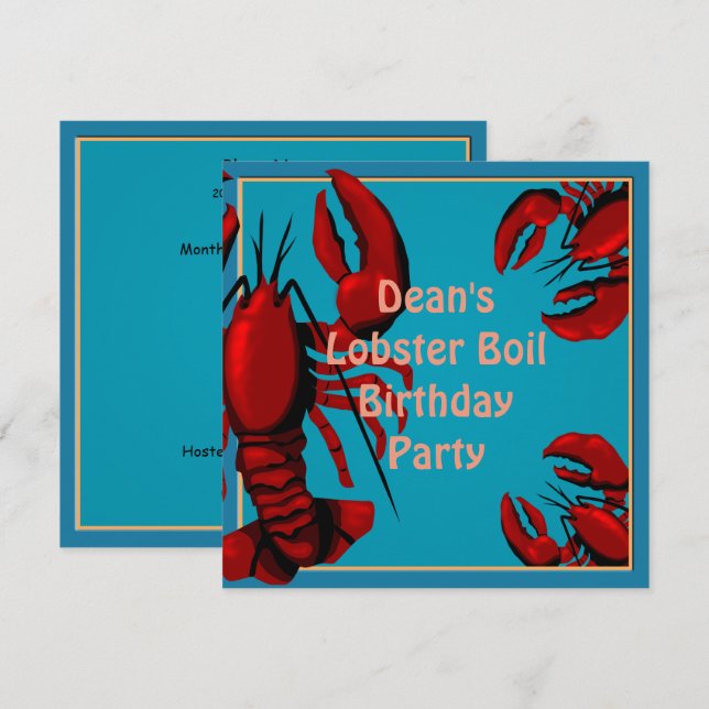 Invitation à la fête d'anniversaire du homard (Devant / Derrière)