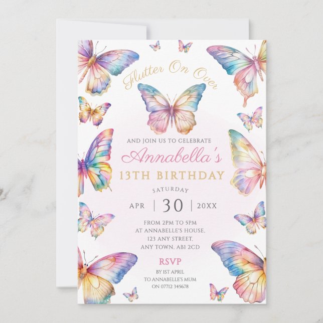 Invitation à la fête d'anniversaire du papillon ar (Devant)